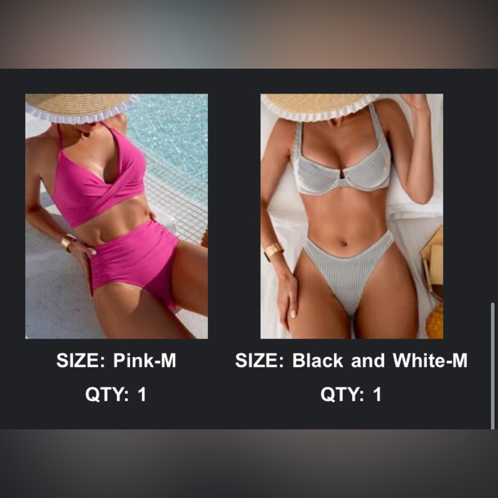 NWT SHEIN ((Two Sets)) Women’s Pink High-Waist Wrap Bikini and Stripe Set